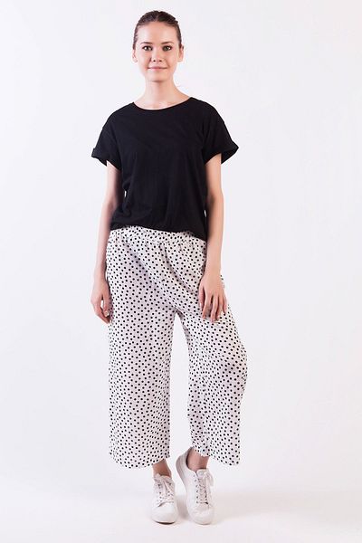 Akel Women's White-Black Large Black Polka Dot Trousers500116A
