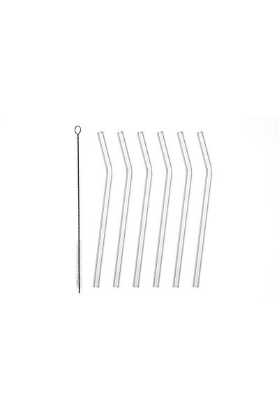 CAMBURADA CAMGEN Nom Trend Glass Straw 8*200 Mm Curved Transparent Brush Set of 6