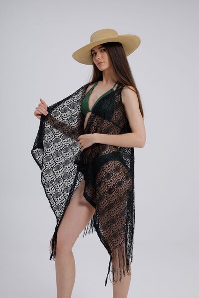 FASHİON DANTEL Women's Lace Pareo Vest Fast Drying Black