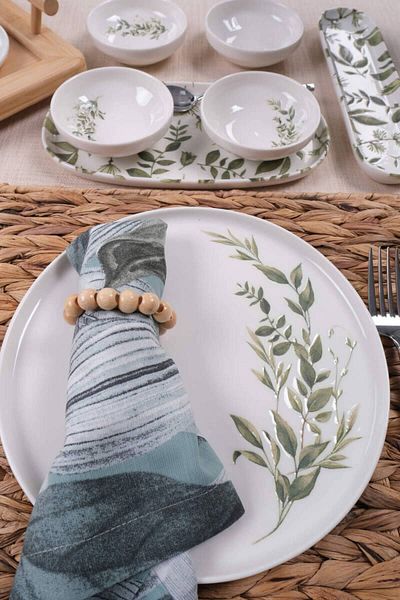 Eren Çini Seramiği 32 Piece Leaf Patterned Porcelain Breakfast Set