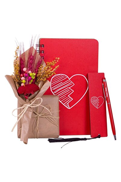 Kitaplı Hediye 14 Şubat Kalp Tasarımlı Sevgiliye Isme Özel Hediye Seti