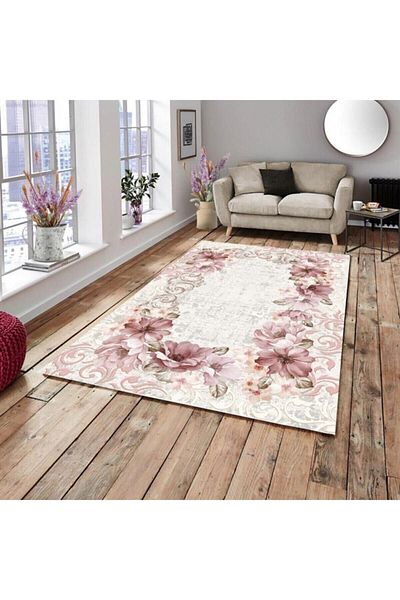 Madame Clean Home غطاء سجاد مودرن مخملي منقوش - مطاط، 4 م2، 160x230