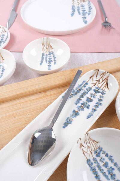Eren Çini Seramiği Lavender Flower Patterned 32 Piece Porcelen Breakfast Set