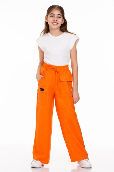 LAPINKOD Linen Girl's Pants with Elastic Waist