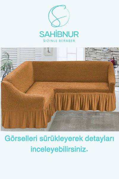 SAHİBNUR Canapea de colț Bürümcük L, husă de canapea, husă de scaun, elastică, cu fuste, lungime totală 350 cm