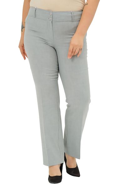 Hanezza Pantaloni de damă din bumbac lycra cu talie înaltă gri - Casual Business Plus Size