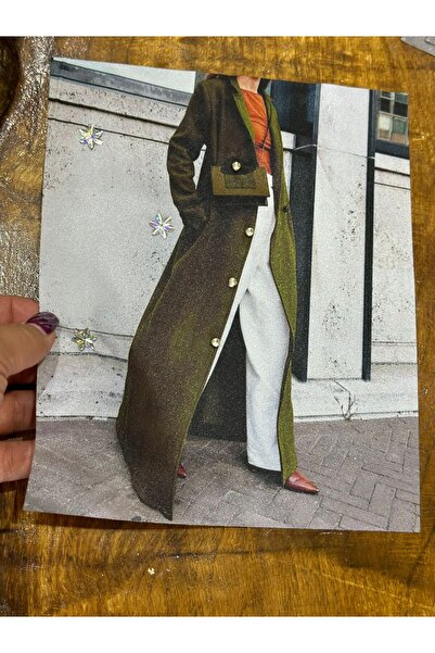 Gönülden Tasarım Ženski kaput od kaki cirkonskog kamena i šljokica - 23x19 cm...