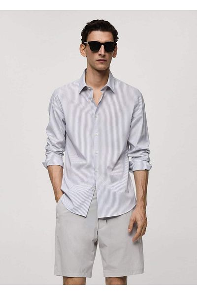 MANGO Man Slim Fit pruhovaná strečová košile