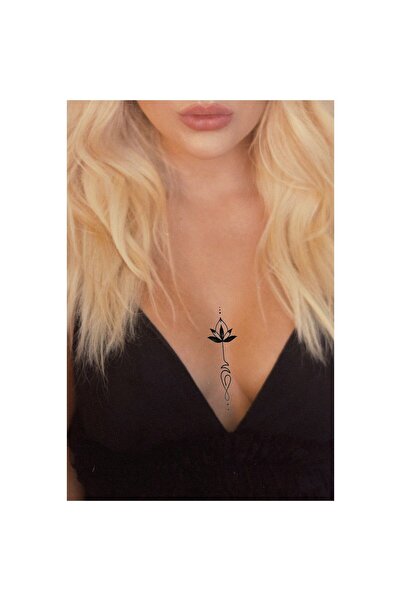 İYİ MODA Göğüs Arası Geometrik Lotus Çiçeği Tattoo Geçici Dövme