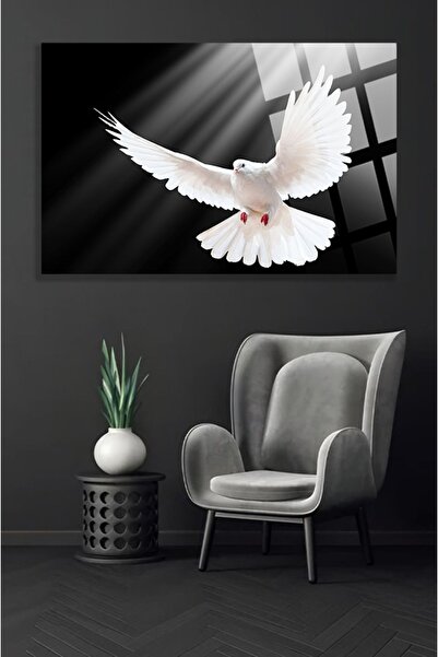 TAULART Tablou de lux din sticlă rezistentă la spargere, porumbel alb, cadou ...