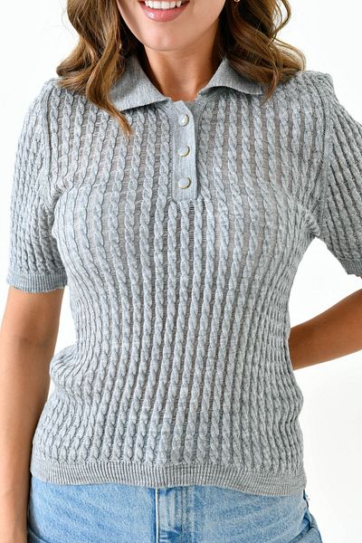 lovebox Gray Knitwear Fabric - Knitted Design, Shirt Collar, Button Detailed Sweater 23070
