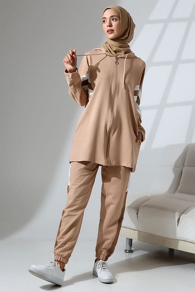 Mihran Butik Γυναικείο άνετο αθλητικό σετ Hijab - Εποχιακό χτενισμένο βαμβακερό πάτο και επάνω σετ