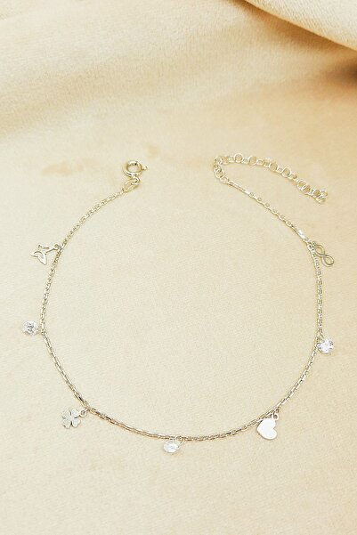 Oruçoğlu Gümüşçülük 925 Ayar Gümüş Rodyum Kaplama Zirkon Taşlı Kadın Halhal