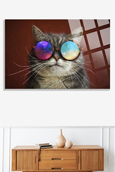 TAULART Pictură carismatică din sticlă pisică rezistentă la spargere, cadou p...