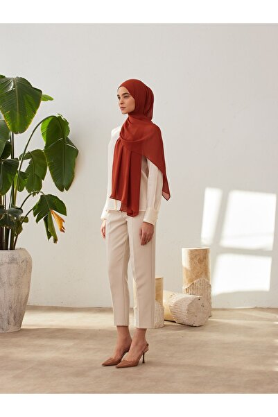 Femple Modest Πολυτελές σάλι σιφόν μικρού μεγέθους - Σκουριασμένο πορτοκαλί, 145x55cm Hijab