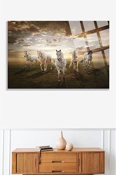 TAULART Pictură de lux din sticlă nerezistentă, cai care alergă, cadou pentru...