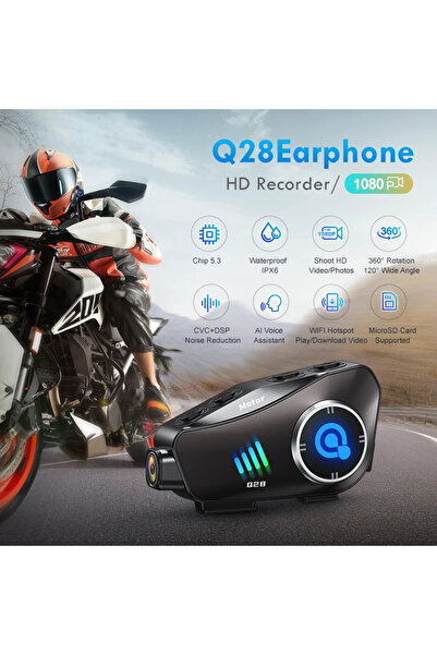 Dynego Q28 Dynego Motosiklet Kask Bluetooth Kulaklık 1080p Kamera Interkom Kulaklık Su Geçirmez Intercom