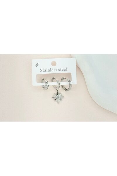 Aksesuar 3lü Gümüş Rengi Küpe Seti Kuzey Yıldızı