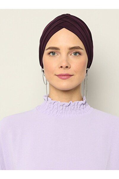 Mervin Şal Cross Three-Striped Ready-made Turban - Plum - 4 -