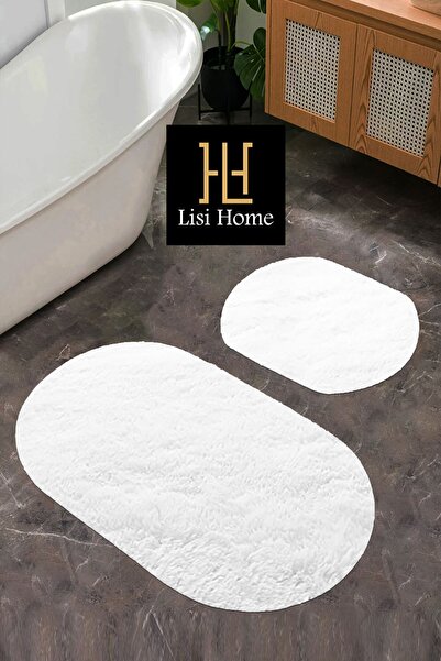 Lisi Home Beyaz Peluş Yumuşak Banyo Halısı (80x120)(80x50) Klozet Takımı 2'li...