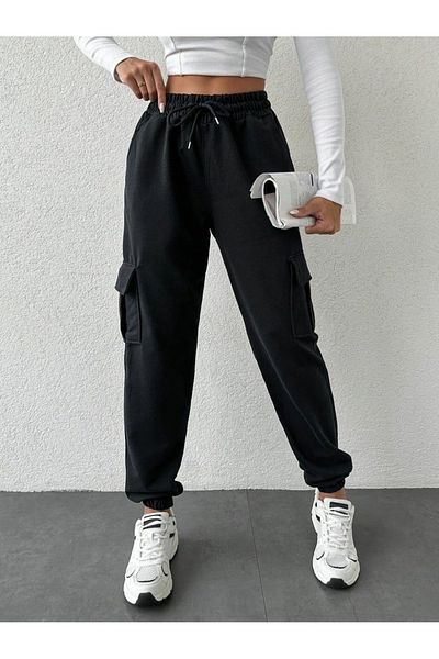 FİTGO Pantaloni de sport negri pentru femei cu buzunar cargo