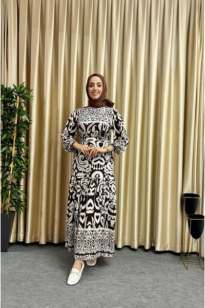 modasusev Brown Viscose Hijab Dress - Women