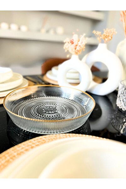 HomeStone Servis Tabağı - Salata Kasesi - Cam Yaldızlı Lüks Sunum Tabağı - Çe...