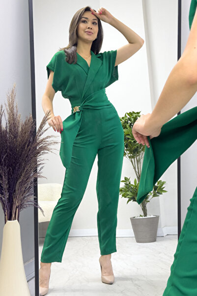 zks grup tekstil Salopetă de damă verde și neagră - guler dublu și detalii ac...