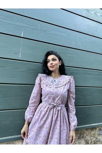 KÜÇÜĞÜM BUTİK Rochie stratificată florală roz-visiniu cu guler mobil Hijab