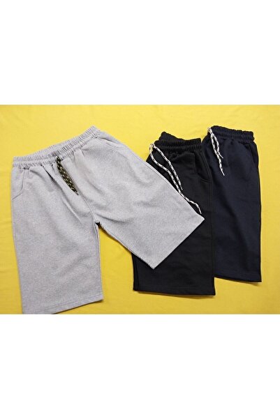 İnciTekstil Düz Kargo Cepli Erkek Çocuk Kapri Siyah,griy,lacivert 3 Lü Set
