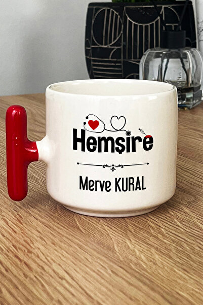 Hedizu Kişiye Özel Hemşire Kupa Bardak T Kulplu Kırmızı İsme Özel Tıp Bayramı...