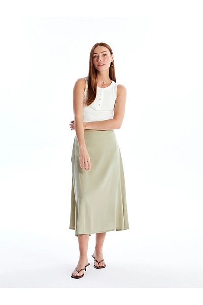 LC Waikiki Classic Elastic Waist Plain Linen Blended Women's Skirt