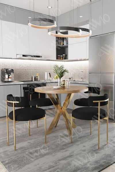 AVVİO VİOLA MAT GOLD Ayak 4'lü Teddy Sandalye 90X90 Masa Sandalye Takımı ( SA...