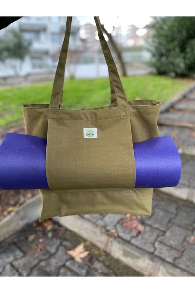 LİFENES Matte Carry Bag Pilates & Yoga Beach Casual Khaki Green Canvas Fabric Women's Shoulder Bag