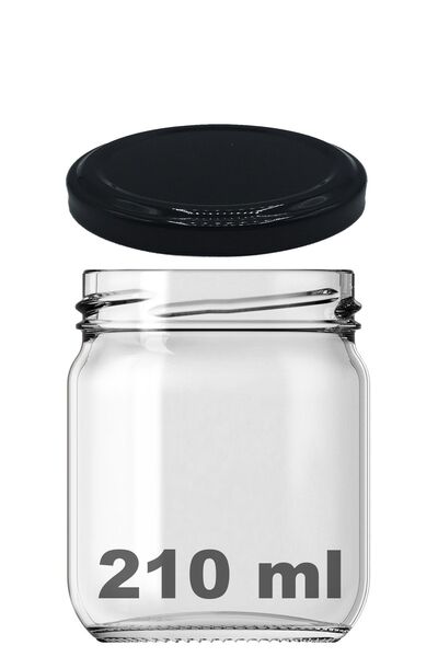 Afracam 210 ml Metal Siyah Konserve Kapaklı 210 Cc Şeffaf Cam Kavanoz 1 Adet