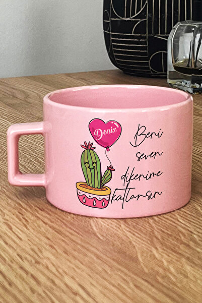 Hedizu Kişiye Özel Kaktüs Pastel Fincan Pembe İsme Özel Arkadaşa Doğum Günü H...