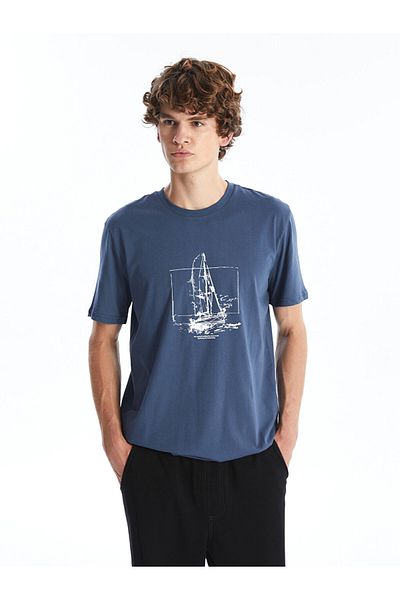 LC Waikiki Tricou pentru bărbați din bumbac pieptănat cu mânecă scurtă cu decolteu