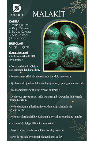 DOODLE Malakit Doğaltaş Kalp Kesim Kolye