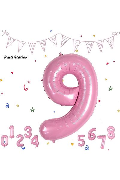 Parti Station Number Foil Balloon Pink Number Balloon Baby Pink 9 Year Old Balloon 76 Cm Number Balloon Flying Balloon Helium Balloon