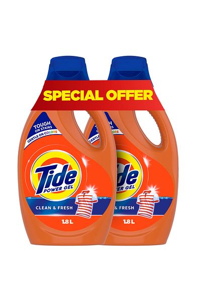 Tide Automatic Power Liquid Gel Clean Fresh Special Offer 2 X 1.8 Lt