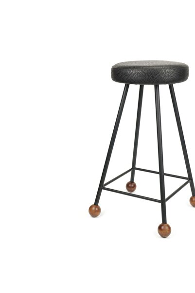 Wood Stone Art Tabure Sandalye Bar Taburesi Döşemeli Demir Ayaklı Ahşap Topuzlu Modern Rahat 65 Cm