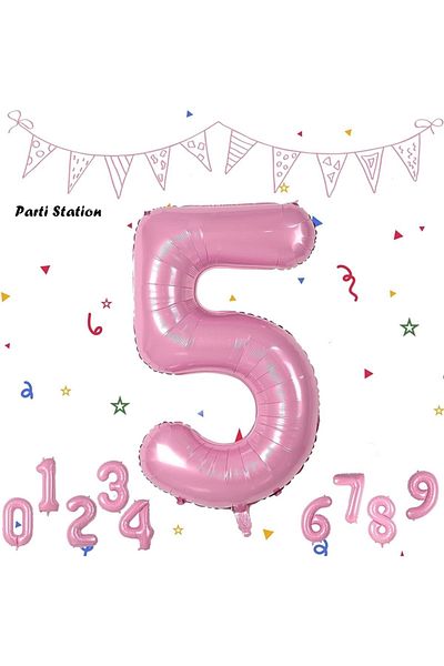 Parti Station Number Foil Balloon Pink Number Balloon Baby Pink 5 Year Old Balloon 76 Cm Number Balloon Flying Balloon Helium Balloon