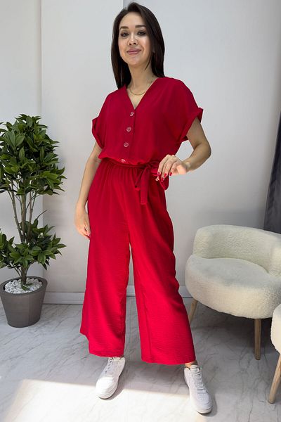 zks grup tekstil Black and Red Belted Wide Leg Women's Jumpsuit