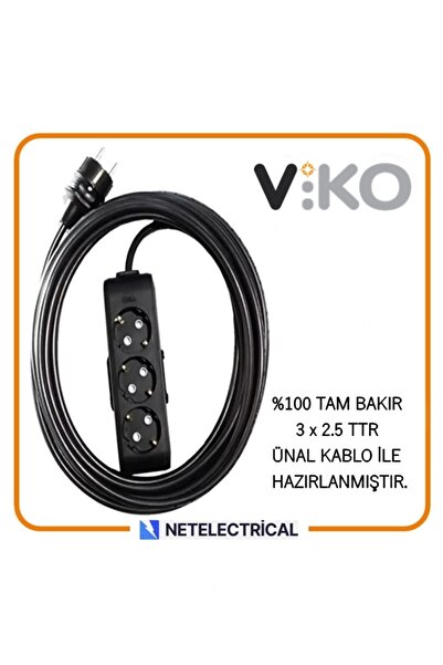 VİKO Multi-let Siyah 3'lü 8 Metre Topraklı Çocuk Korumalı (3x2.5 TTR TAM BAKI...