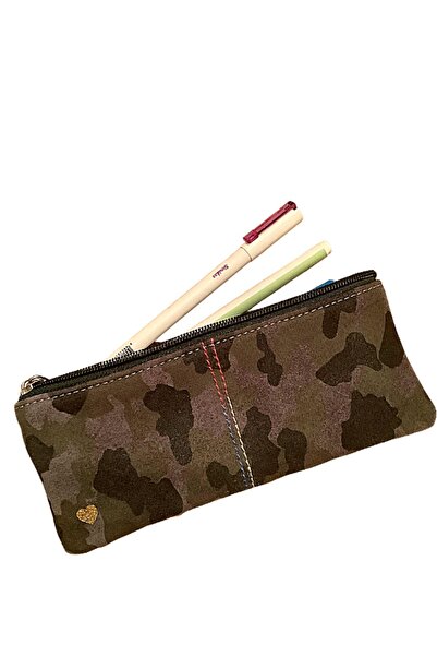 Pinkylola SoLo Model kamuflaj hakiki yarma süet deri kalpli kalemlik /mini ma...