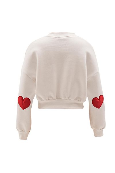 NOK İSTANBUL Nok Love Series Heart Appliqued Sweatshirt Ecru