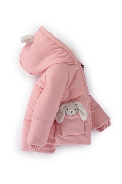 PODİUM GİYİM New Trend Cute Baby Toy Rabbit Fur Soft Fabric Pocket Hooded Winter Coat