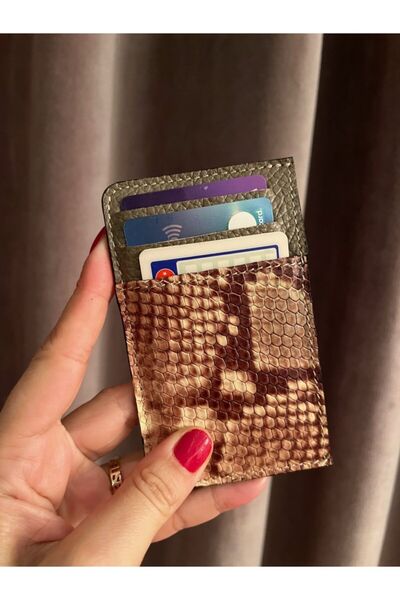 Pinkylola W Model Brown Snake Print & Mink Genuine Leather Card Holder Wallet...
