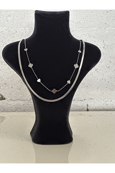 Gülşah bostan aksesuar DÖRT YAPRAK MİNİMAL YONCA ,KALP ÇELİK KADIN KOLYE