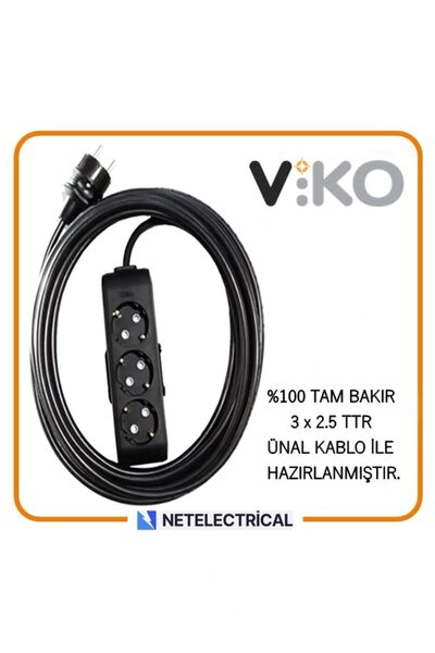 VİKO Multi-let Siyah 3'lü 15 Metre Topraklı Çocuk Korumalı (3x2.5 TTR TAM BAK...